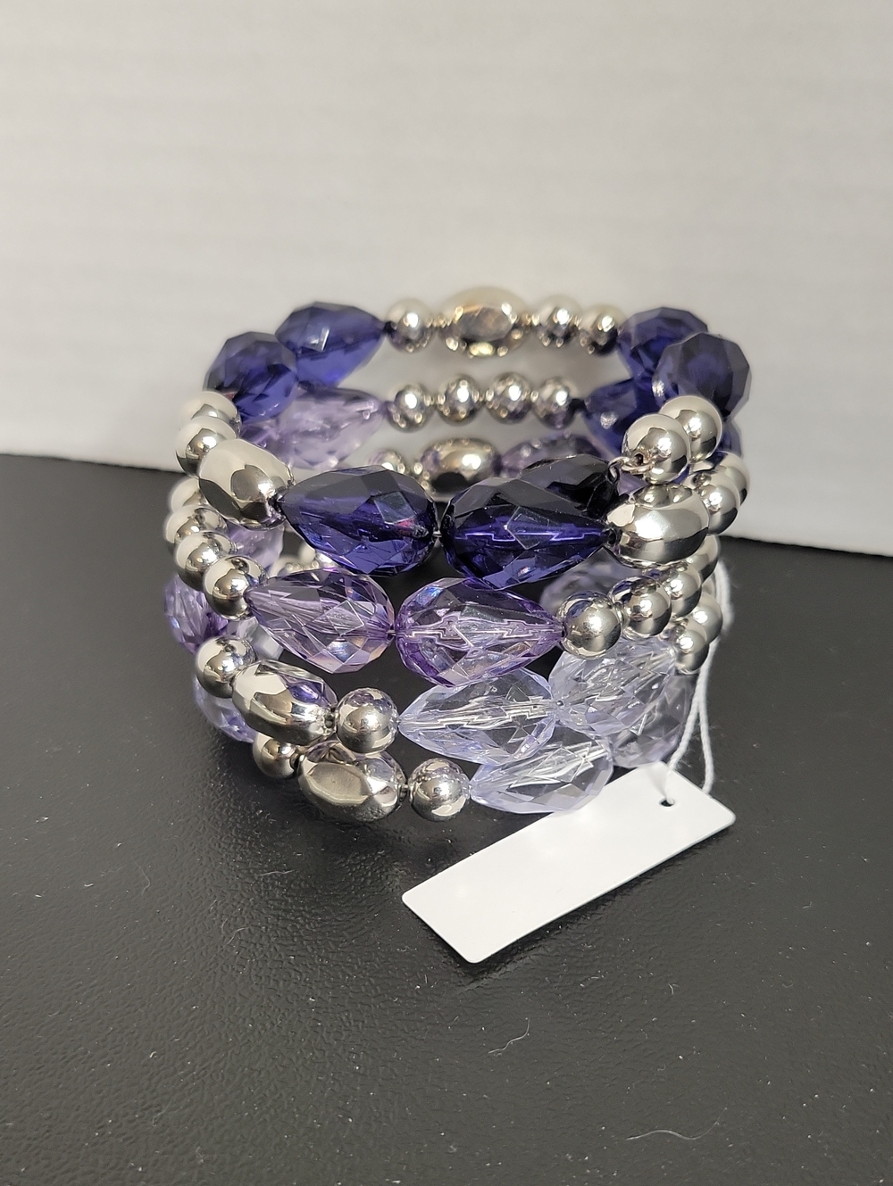 20- Multi-Row Purple Faceted Bead Bracelet with Silver Accents
